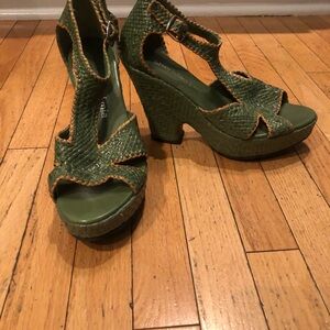 Sheridan Mia Olive Woven Platform Heels